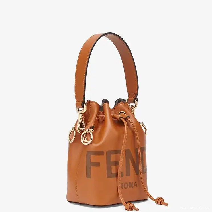 Cheap HOT Mini Tresor Bucket Calf In Brown Leather ROMA Mon Bag Fendi Logo 0506